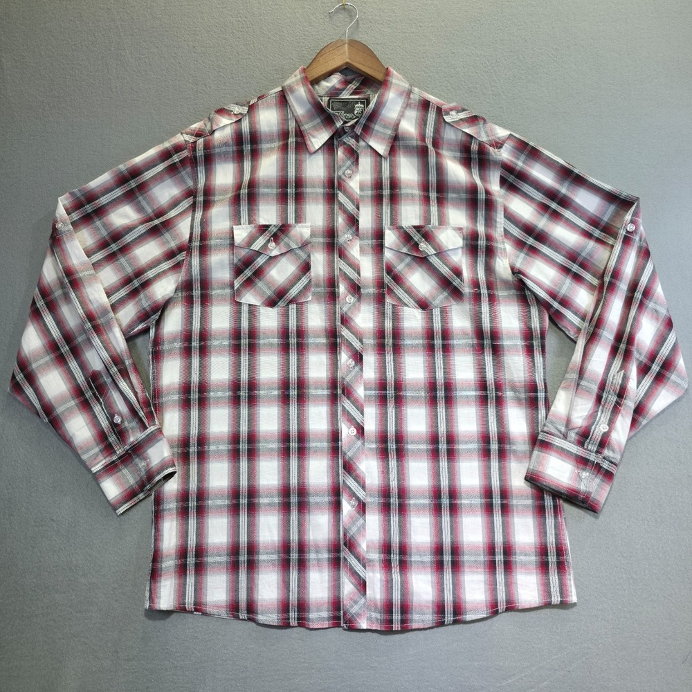 Elixir Men's Red Plaid Long Sleeve Button‎ Up Shirt Size XL